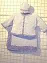 Ck95bdbk, . Knitted on Hand Knitting Machine Then Finished By Hand Crochet Infant Boys Outfit, Containing Blue Chenille/denim Trim Cardigan Sweater, Hat Set with Matching 31x46 Blanket