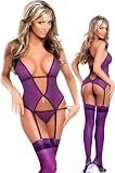 Sexy Sheer Purple Merry Widow Lingerie Set