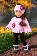 Pink Poncho - Pink fleece poncho, matching headband, brown leggings and brown sherpa boots - Clothes for 18 inch Dolls