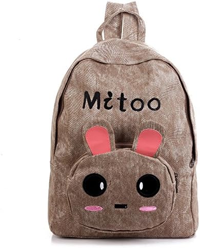 Jiyaru Women's Cartoon Rabbit Pattern Canvas Backpack School Bag Khaki