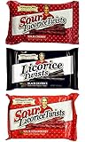 Newman's Own Licorice Twists 3 Flavor Variety Bundle: (1) Newman's Own Sour Strawberry Licorice, (1) Newman's Own Sour Cherry Licorice, and (1) Newman's Own Black Licorice, 5 Oz. Ea. (3 Total)