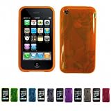 ORANGE Apple iPhone 3G 3Gs 8GB 16GB 32GB FLORAL Transparent Jelly Silicone Skin Case Cover + Free Screen Protector (Many Colors Available)