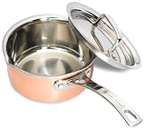 Review Gourmet Standard CT11781 / Gourmet Standard 1 Quart Copper Tri-Ply Double Spout Pan with Lid - CT11781