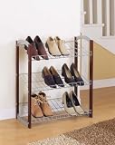 9 Pair Shoe Rack- Wood & Chrome