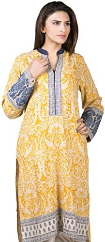 Sana Safinaz Women's Printed Lawn Kurta Large Yellow