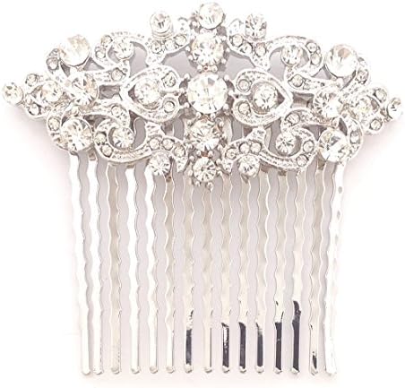 Bridal Wedding Silvertone Oval Hearts Austrian Crystal Hair Comb AMORE PROMISE