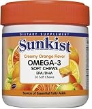 Sunkist Omega-3 EPA/DHA Soft Chews, Creamy Orange, 50-Count Tubs (Pack of 2)