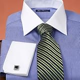 Trim Fit Tonal Stripe White Collar Dress Shirt