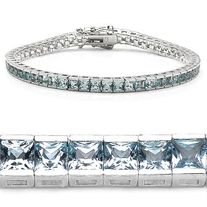8.70 Carat Princess-cut Genuine Blue Topaz Channel-set Sterling Silver... by