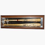 Double Bat Mirrored Display Case with Engraved MLB Team Logo (Mahogany Finish)