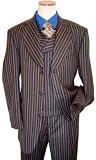 Extrema by Zanetti Chocolate with Caramel/Sapphire Stripes Super 120'S Italian Wool Wideleg Vested Suit