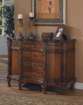 Hot Sale Cherry brown finish wood bombe chest console table with marble top