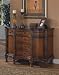 Cherry brown finish wood bombe chest console table with marble top