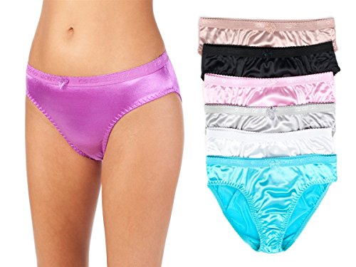 Barbra's 6 Pack Satin Full Coverage Women's Bikini Panties Assorted, Medium