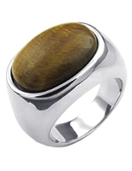 Jewelry: KONOV Mens Stainless Steel Ring, Classic Tiger Eye Band, Silver, Size 12 - Pin Zhen