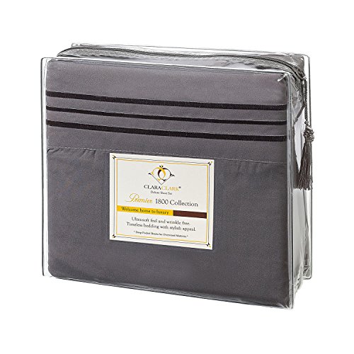 Clara Clark Premier 1800 Collection 5pc Bed Sheet Set - Split King Size, Charcoal Stone Gray