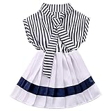 MIOIM 女の子 子供 ボーダー ワンピース セーラー服 プリーツ スカート カー軍風 かわいい ドレス