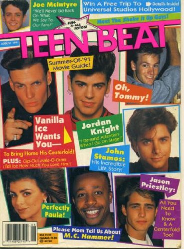 Teen Beat August 1991 New Kids on the Block, Vanilla Ice, Jason Priestley, John Stamos, Mary-Kate and Ashley Olsen, M.C. Hammer