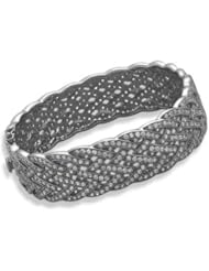 60 cttw Platinum Plated Sterling Silver Highest Quality Cubic Zirconia Hinged Bangle Bracelet, Braided Design