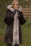 Women's Long-Haired Beaver Coat with Fox Tuxedo & Hood