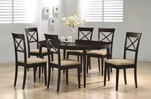 Crawford 7 Piece Oval Dining Table with Cross Back Side Chair in Rich Cappuccino
