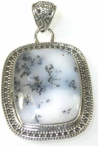 Dendrite Opal &amp; Sterling Silver Rectangle Pendant