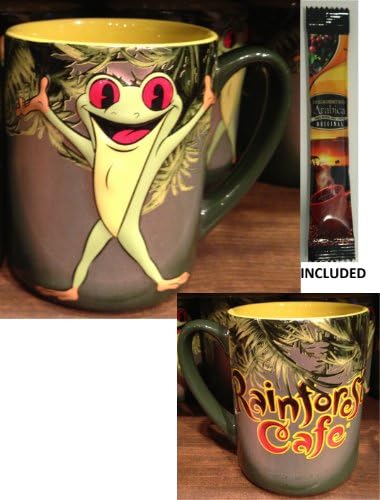 Rainforest Cafe "Cha! Cha!" The Tree Frog Ceramic Mug - Limited Availability + Arabica Single Cup Instant Coffee Included