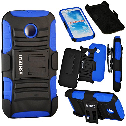 ASHIELD Ultra Shock&Drop-Proof Military LevelArmy-Grade Protective Hard Rugged Hybrid Slim Defender Case and Holster for For MOTOROLA MOTO E 2014 (Not For 2nd Gen Moto E 2015)- Extremly Dual layer Case with 360 Degrees Swivel Ring Kickstand and Rugged Holster