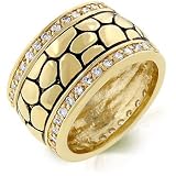 14k Gold Black Antique Cobblestone Style Ring Trimmed with Handset Pave Round CZ