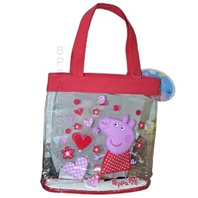 PEPPA PIG HEARTS FLOWERS GIRLS TOTE SHOPPER HAND FASHION BAG RED NEW