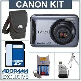 Canon Powershot A490 Digital Camera Kit, with 8GB SD Memory Card, Camera Case, Table Top Tripod, 4... by Canon