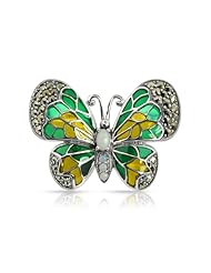 Sterling Silver Opal, Marcasite & Enamel Butterfly Brooch