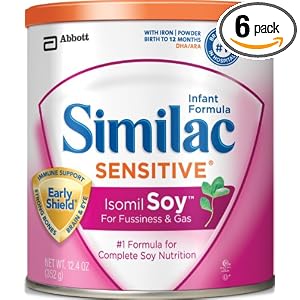 Similac Sensitive Isomil Formula with Iron, Powder, 12.4 Ounces, Case of 6 (packaging may vary)