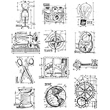 Stampers Anonymous Tim Holtz Cling Rubber Stamp Set, 7 by 8.5-Inch, Mini Blueprints No.3