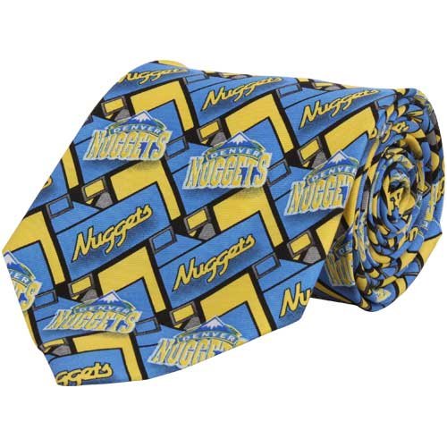 NBA Denver Nuggets Powder Blue-Gold Block Pattern Silk Tie