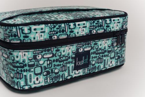 KidKit Travel Toiletries Train Case-Robot, Fully Stocked with High End Organic Travel Products, 9" x 6" x 4" , Turquoise and Navy Black for Boys, 10 pcs.