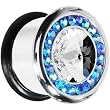 7/16" Aurora Blue Clear Cz Stainless Steel Tunnel Plug