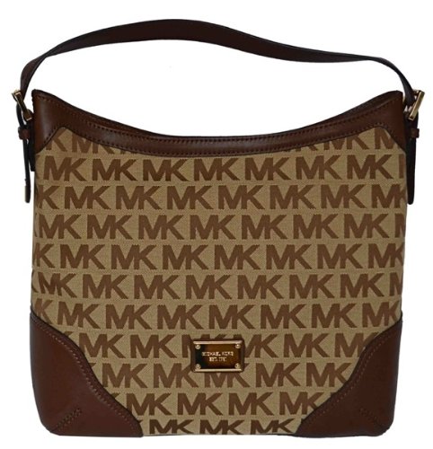 Michael Kors MK Signature Millbrook Large Shoulder Bag Handbag - Beige/ Mocha