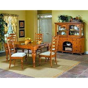 7pc Casual Moments Collection Pine Finish Dining Table and 6 Chairs Set