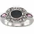 14K White Gold Onyx, Pink Tourmaline and Diamond Ring