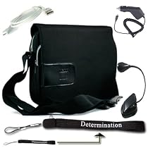 Kindle DX Black Kroo Message Messenger Bag + E-Reader Light + Black Charger + USB Data Cable + Determination Hand Strap