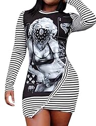 Striped Print Polyester/Spandex Winter Above the Knee Club Dress/Party Dress 