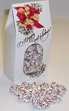 Scott's Cakes Yogurt Pretzels with Christmas Color Non-Pareils 1/2 Pound Standing Happy Holidays Box