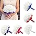 OurWarm White Crystal Roses Pearl Bridal Bridesmaid Wedding Bouquet Artificial Silk Flowers