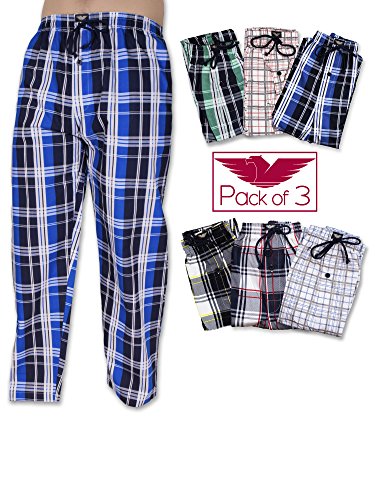 American Active Men's 3 Pack Cotton Lounge Sleep Pajama Drawstring Pants (Small / 28-30, 3 Pack - Assorted Brilliant Plaids)