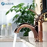 AZOS 洗面器の蛇口 黄銅製 ローズの金色 単穴 台付 冷熱混合水栓 MPDKZ048R
