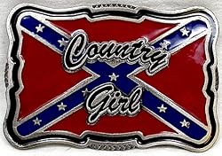 COUNTRY GIRL RED  BELT BUCKLE,WITH REBEL FLAG