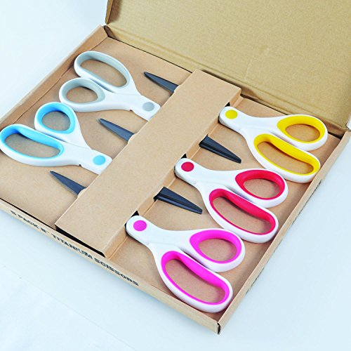 Best-Titanium-Scissors-5-Pack-8-Blade-STRONG-TITANIUM-STEEL-Comfortable-Soft-Handles-in-a-Variety-of-Colors-Multi-Purpose-Shears-Perfect-for-Cutting-Paper-Fabric-Photos-More