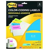 Post-it Super Sticky Removable Color Coding Labels, 2 x 4 Inches, Assorted Neon, 150 per Pack (2700-W)