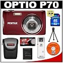 Pentax Optio P70 Digital Camera (Red) + 4GB SD Card + Carrying Case + Cameta Bonus Accessory Kit